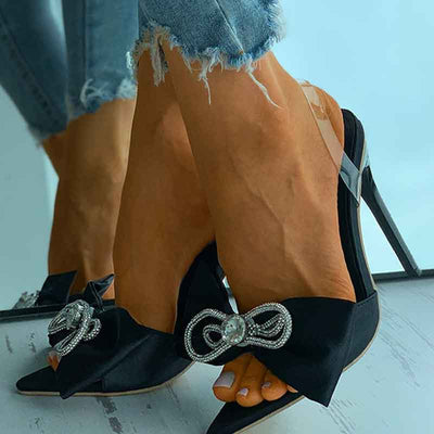 Studded Bowknot Decor Pointed Toe Stiletto Heels