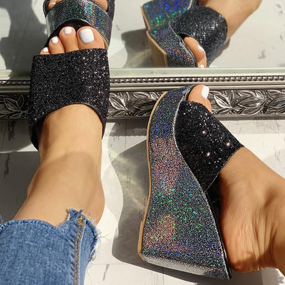 Open Toe Sequins Platform Sandals - Shop Shiningbabe - Womens Fashion Online Shopping Offering Huge Discounts on Shoes - Heels, Sandals, Boots, Slippers; Clothing - Tops, Dresses, Jumpsuits, and More.